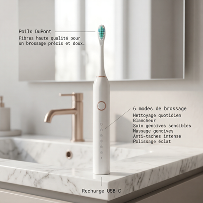 Brosse Sonique DENOVYA | 40 000 vibrations par minute pour aller là où votre brosse manuelle ne va jamais