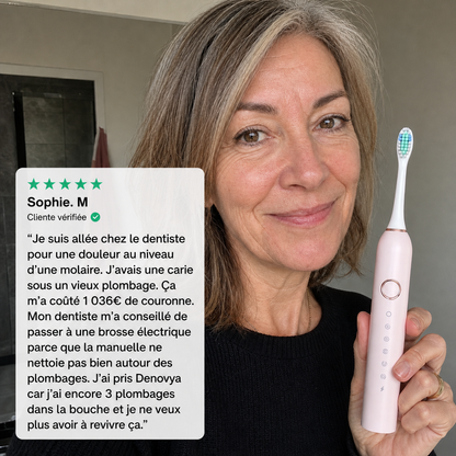 Brosse Sonique DENOVYA | 40 000 vibrations par minute pour aller là où votre brosse manuelle ne va jamais