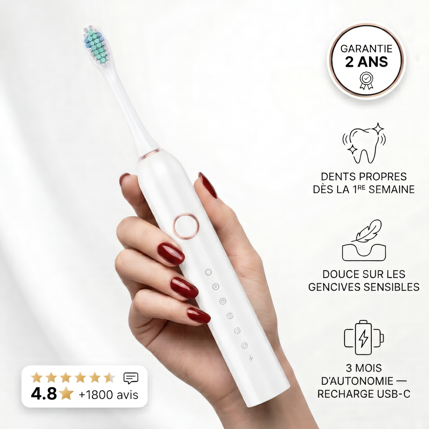 Brosse Sonique DENOVYA | 40 000 vibrations par minute pour aller là où votre brosse manuelle ne va jamais
